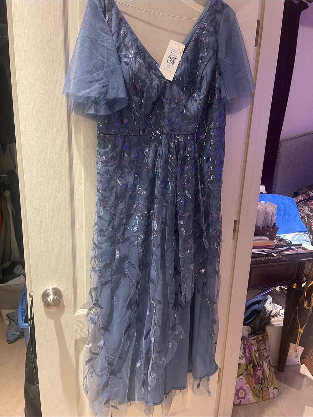 Ever Pretty Dusty Blue Embroidered Tulle Evening Dress